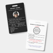 Badge d'identité de fête d'agent secret espion (Avant & arrière)