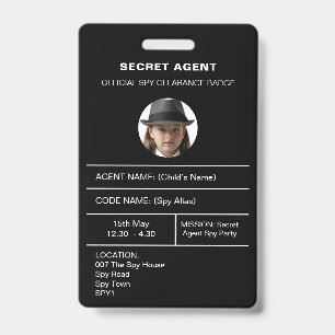 Badge d'identité de fête d'espion d'agent secret