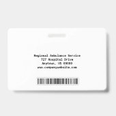Badge d'identité de sécurité des ambulanciers (Arrière)