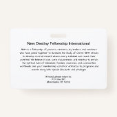 Badge d'identité d'église/organisation/lieu de tra (Dos)