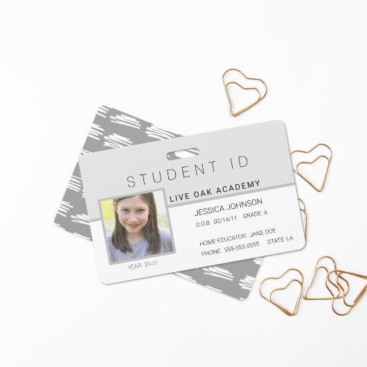 Badge d'identité d'élève à domicile | Gris Moderne