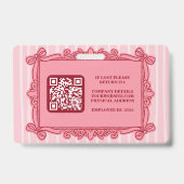 Badge d'identité d'employé à cadre orné rose avec (Arrière)