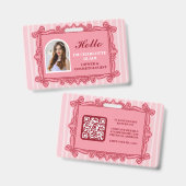 Badge d'identité d'employé à cadre orné rose avec (Avant & arrière)