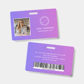 Badge d'identité d'employé avec photo, code-barres (Avant & arrière)