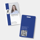 Badge d'identité d'employé bleu avec photo et code (Avant & arrière)