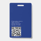 Badge d'identité d'employé bleu avec photo et code (Arrière)
