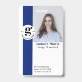 Badge d'identité d'employé bleu avec photo et code (Avant)