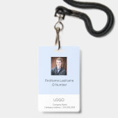 Badge d'identité d'employé bleu clair avec code-ba (Avant avec lanière)