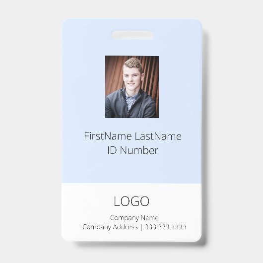 Badge d'identité d'employé bleu clair avec code-ba (Avant)