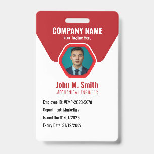 Badge d'identité d'employé personnalisable Rouge
