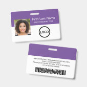 Badge d'identité d'employé personnalisé Code à bar (Avant & arrière)