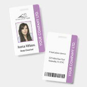 Badge d'identité d'entreprise personnalisé violet (Avant & arrière)