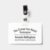 Badge d'identité du personnel de l'hôtel (Avant avec clip)