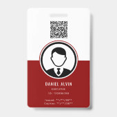 Badge d'identité élégant blanc et rouge profond po (Avant)