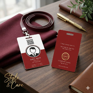 Badge d'identité élégant blanc et rouge profond po