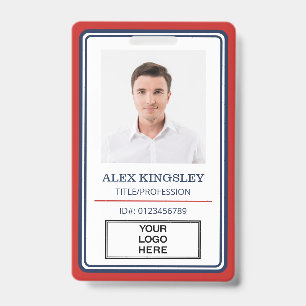 Badge d'identité employé avec nom, titre et logo e