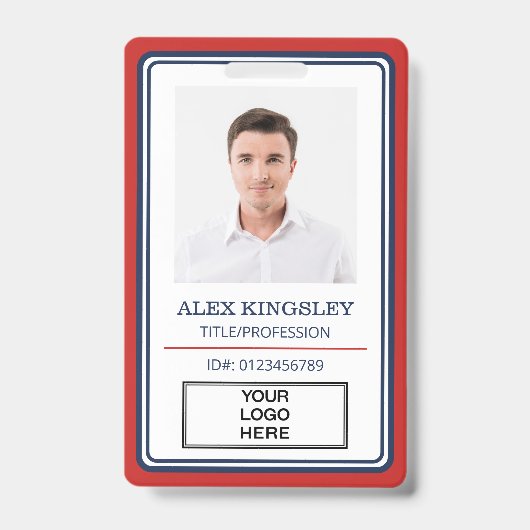 Badge d'identité employé avec nom, titre et logo e (Avant)