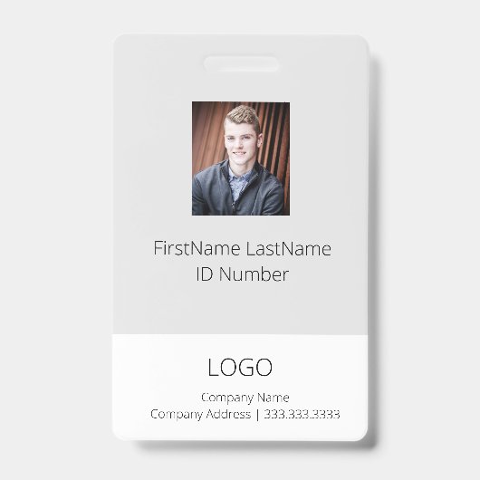 Badge d'identité employé Gris Clair avec Code-Barr (Avant)