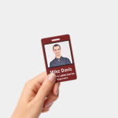 Badge d'identité employé modèle vertical bordeaux (Manuel / portable)