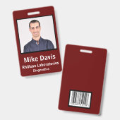 Badge d'identité employé modèle vertical bordeaux (Avant & arrière)