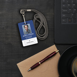 Badge d'identité employé photo & logo bleu blanc