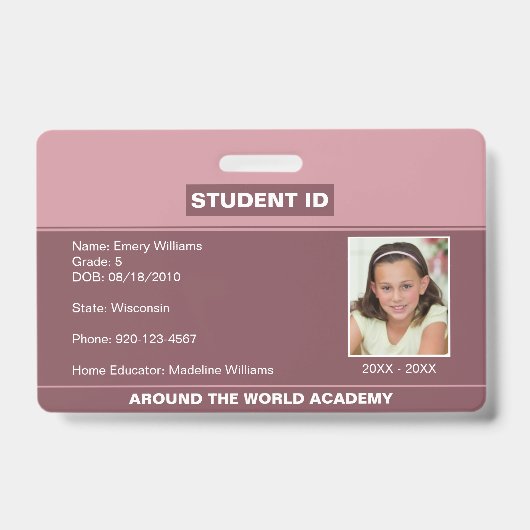 Badge d'identité étudiant à domicile Rose Pâle (Avant)