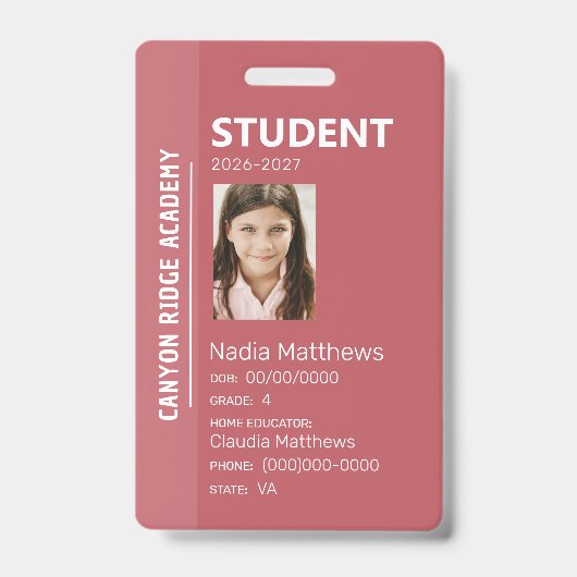 Badge d'identité étudiant de Rose Stripe Homeschoo (Avant)