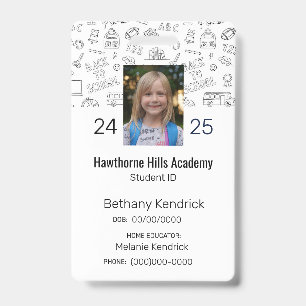 Badge d'identité étudiant homeschool icônes école 