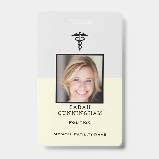 Badge d'identité médicale simple jaune et gris ave (Avant)