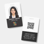 Badge d'identité noir QR Code avec logo et photo p (Avant & arrière)