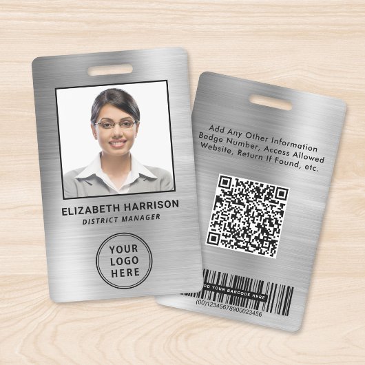 Badge d'identité professionnel QR Code Bar Code Ar