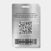 Badge d'identité professionnel QR Code Bar Code Ar (Arrière)