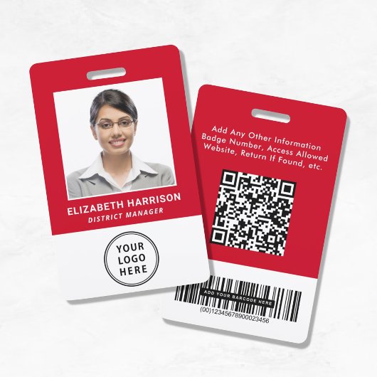 Badge d'identité professionnel rouge avec QR code 