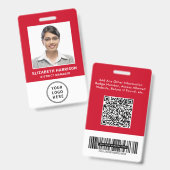 Badge d'identité professionnel rouge avec QR code  (Avant & arrière)
