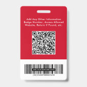 Badge d'identité professionnel rouge avec QR code  (Arrière)