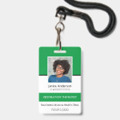 Badge d'identité professionnel vert pour employé (Avant avec lanière)