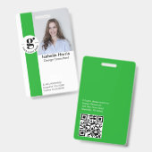Badge d'identité vert de l'employé avec photo et c (Avant & arrière)