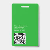 Badge d'identité vert de l'employé avec photo et c (Arrière)