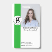 Badge d'identité vert de l'employé avec photo et c (Avant)