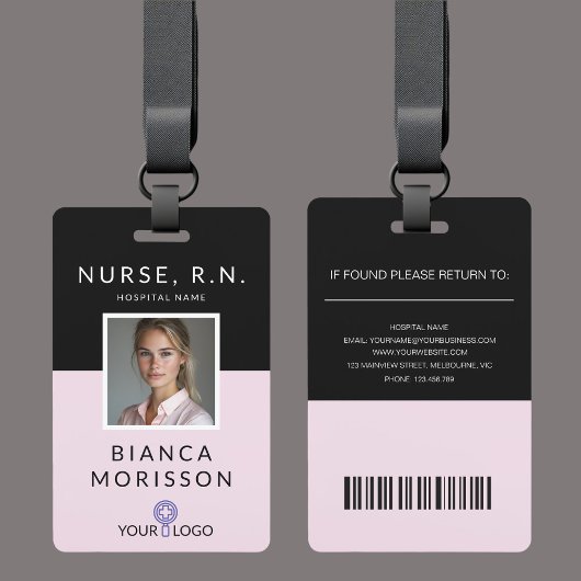 Badge d'infirmière professionnel Black & Pink