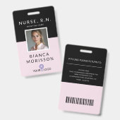 Badge d'infirmière professionnel Black & Pink (Avant & arrière)