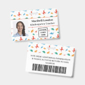 Badge Dinosaur Mignonne Enseignant Amusant (Avant & arrière)