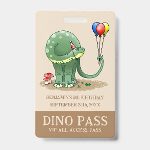Badge Dinosaure tenant des ballons d'anniversaire