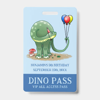 Badge Dinosaure tenant trois ballons d'anniversaire