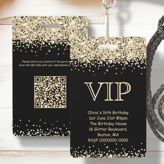 Badge d'invitation d'anniversaire VIP, code QR, pa