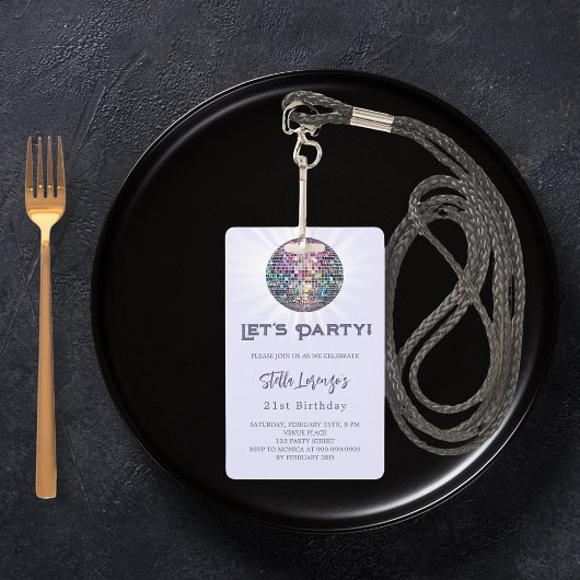 Badge Disco fête lavande violet invitation anniversaire