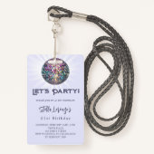 Badge Disco fête lavande violet invitation anniversaire (Devant avec lanière)