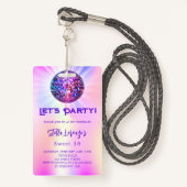 Badge Disco fête rose holographique Sweet 16 invitation (Devant avec lanière)