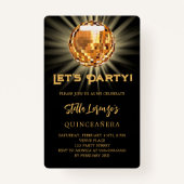 Badge Disco party or noir Quinceanera invitation (Devant)