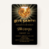 Badge Disco party or noir Sweet 16 invitation (Devant)